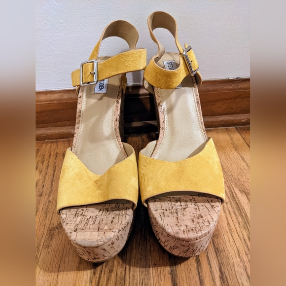 Steve Madden Jess Yellow Suede Cork Platform Sandal sz 11 - Picture 3 of 13